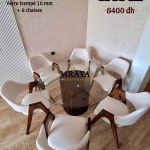 Table à manger en bois et verre - 6 Chaises Alpha