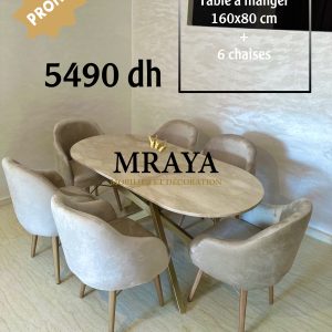 Table à manger en métal et marbre - 6 Chaises