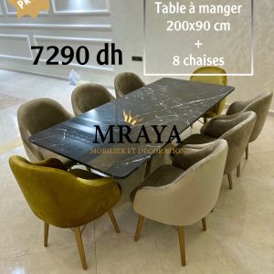 Table à manger en métal et marbre - 8 Chaises