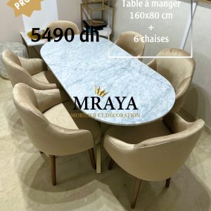 Table à manger en métal et marbre - 6 Chaises